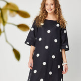 Rodeo Dress in Navy White Spot