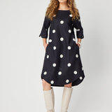 Rodeo Dress in Navy White Spot