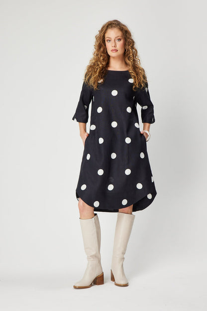 Rodeo Dress in Navy White Spot