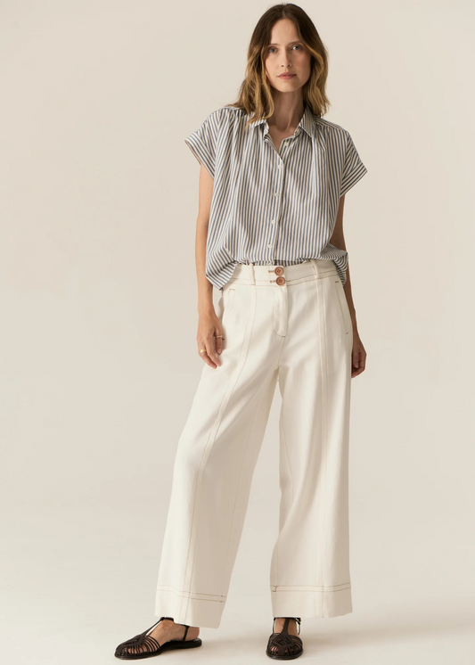 Vera Cap Sleeve Shirt in Blue Stripe