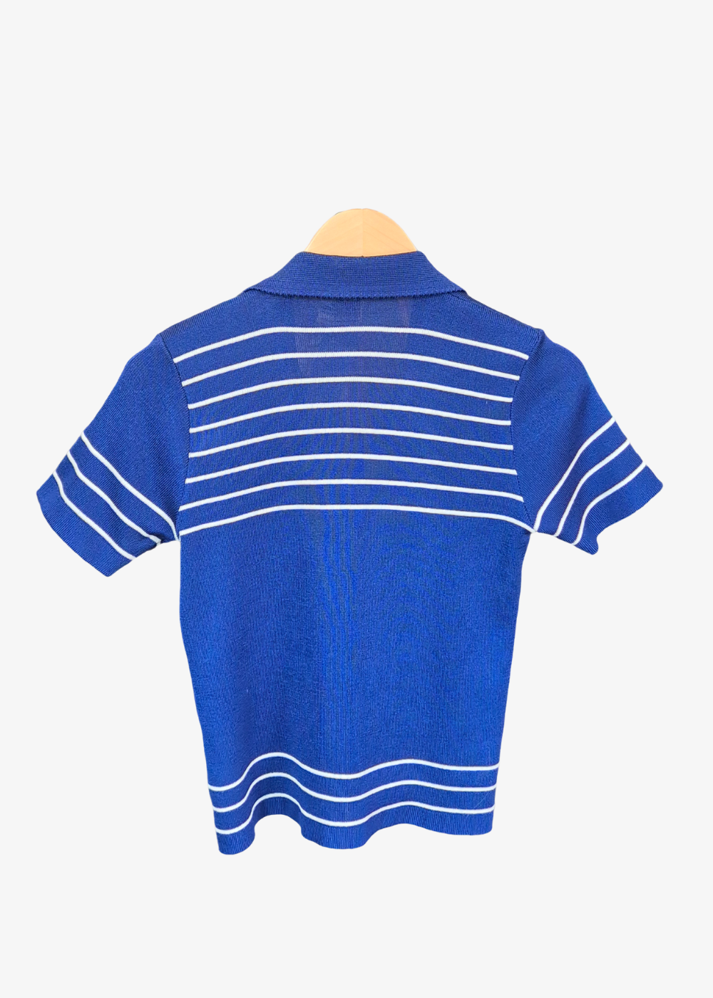 Vintage Blue Striped Knit Polo Top - preloved