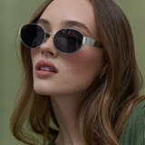 Oval Sunglasses in Silver Black