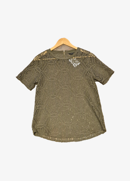 Olive Crochet Lace Top - preloved