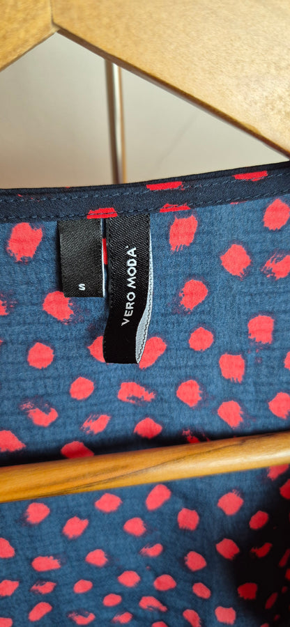 Red & Navy Polka Mini Wrap Dress