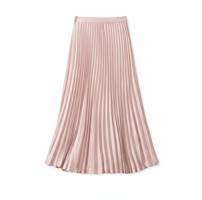 Satin Pleat Maxi Skirt in Dusty Pink