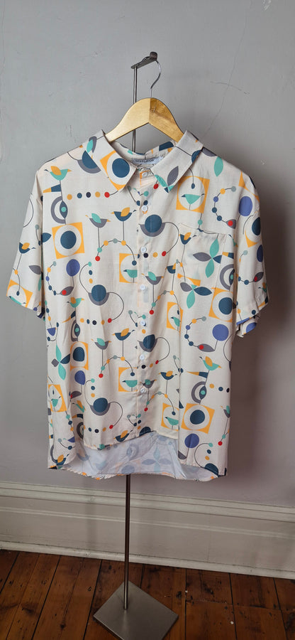 Whimsical Geo-Bird Print Shirt