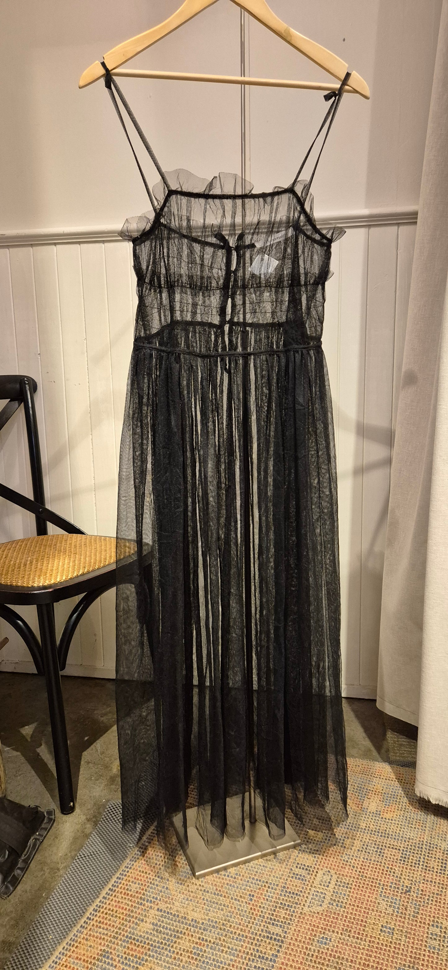 Sheer Black Layered Midi Dress - preloved