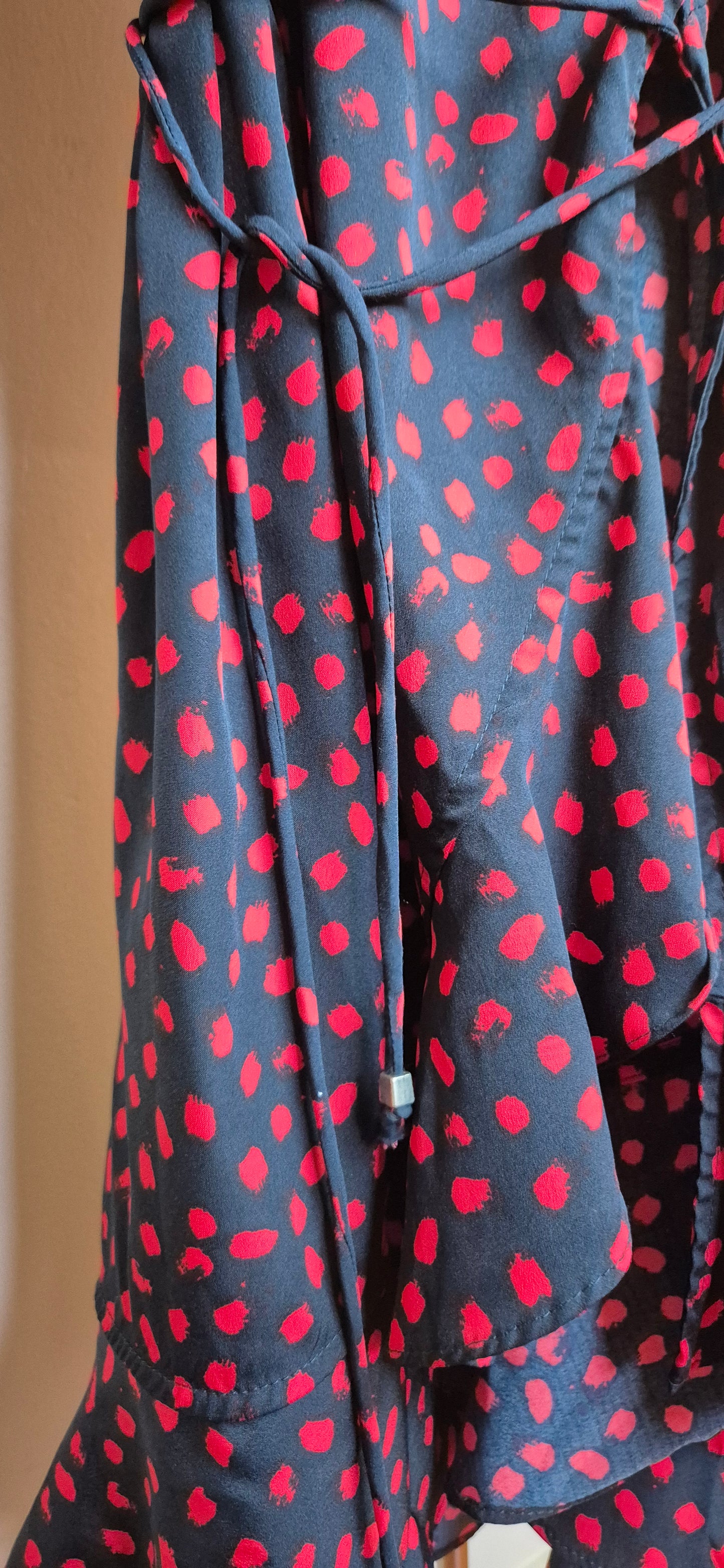 Red & Navy Polka Mini Wrap Dress
