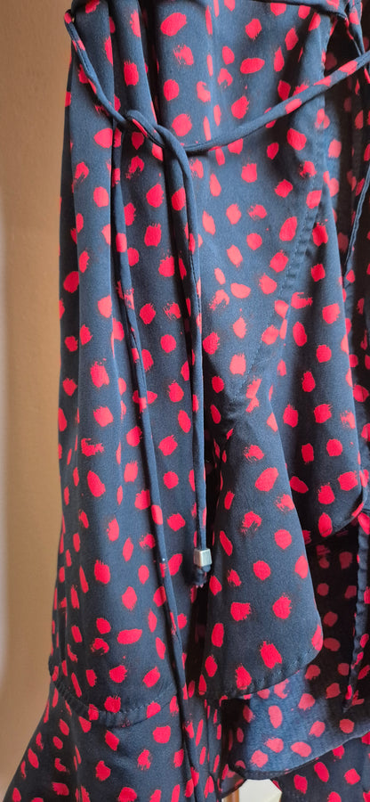 Red & Navy Polka Mini Wrap Dress