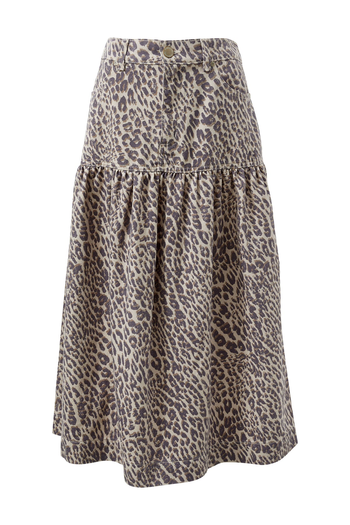 Drop Waist Denim Skirt in Leopard