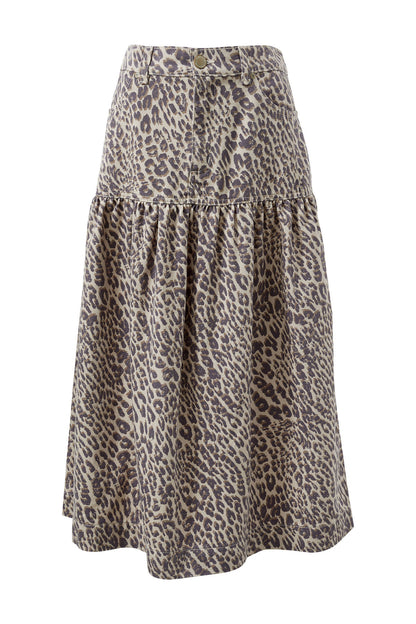 Drop Waist Denim Skirt in Leopard