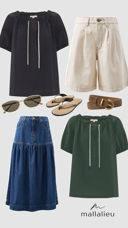 Seersucker Tie Top in Choc Ink