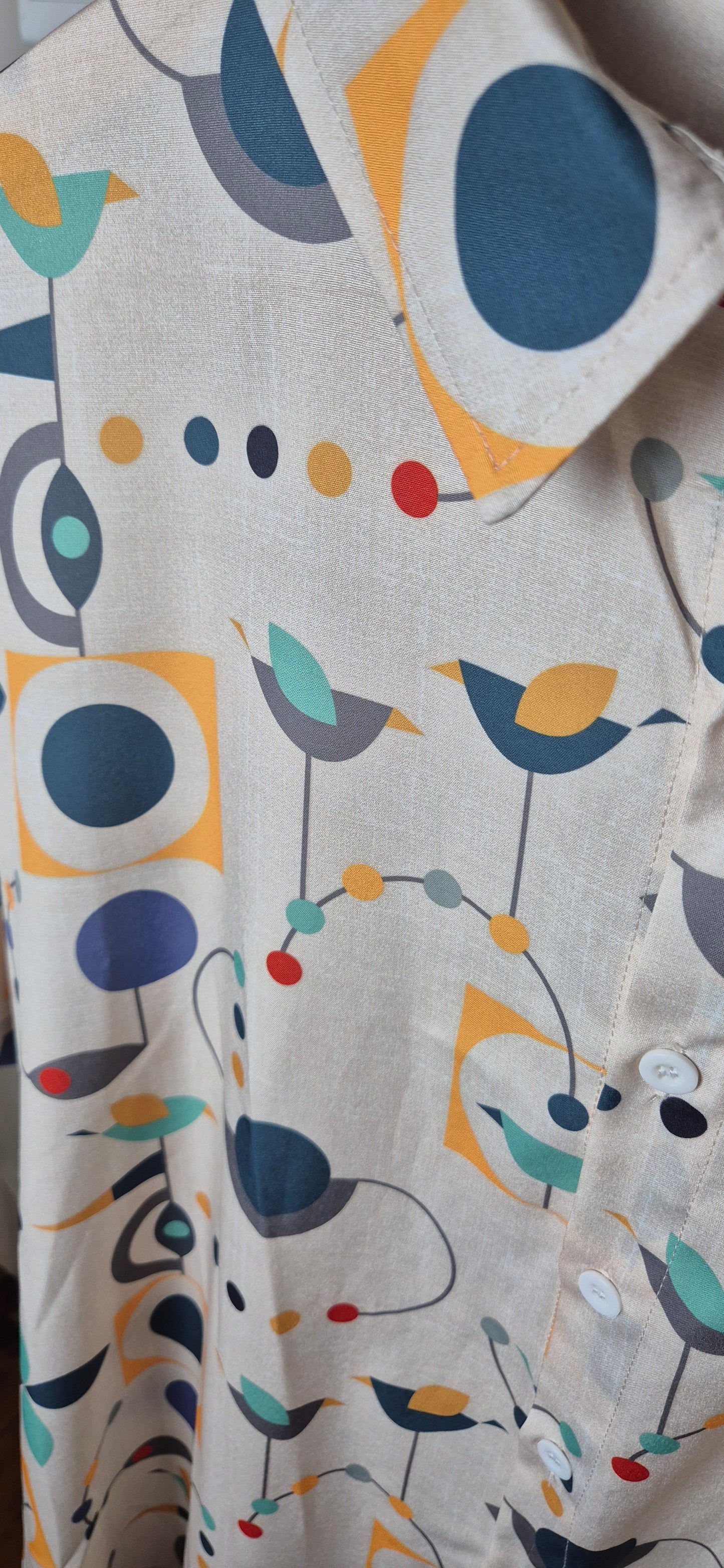 Whimsical Geo-Bird Print Shirt