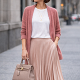 Satin Pleat Maxi Skirt in Dusty Pink