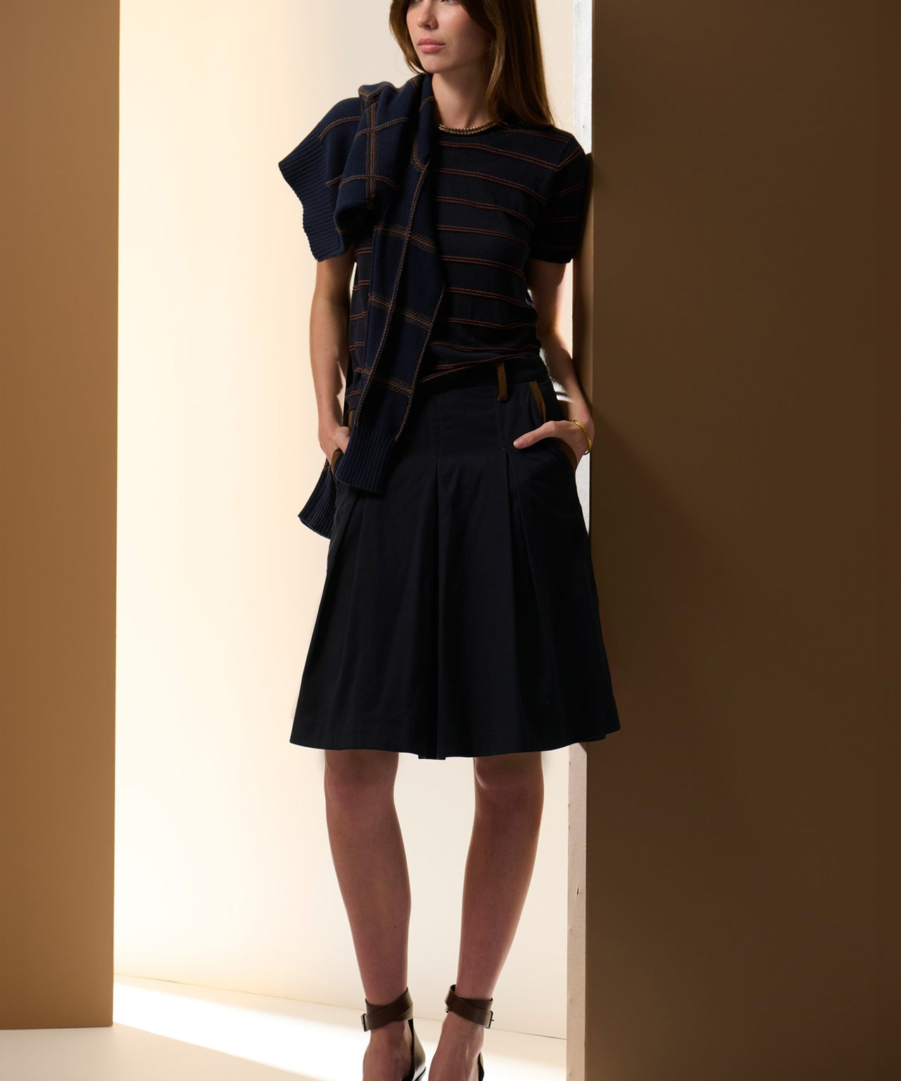 Sable Tee Stripe in Ink/Choc
