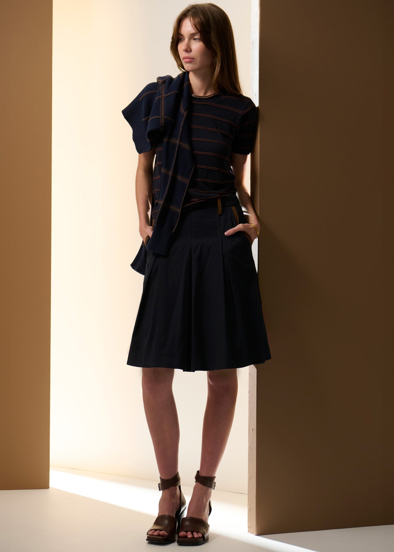 Sable Tee Stripe in Ink/Choc