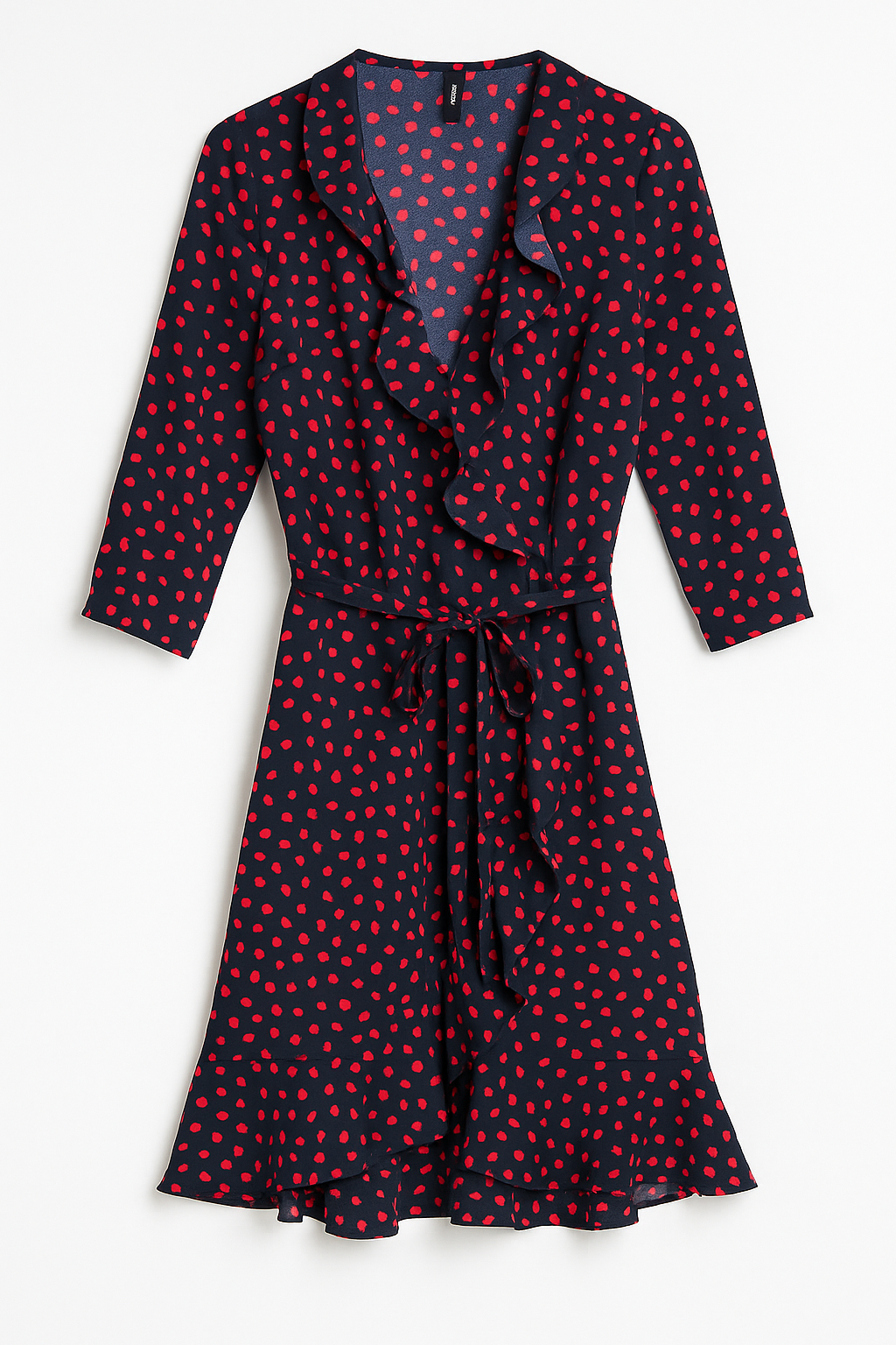 Red & Navy Polka Mini Wrap Dress