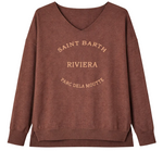 Brown sweatshirt with text on a white background