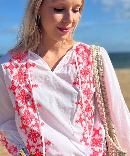 Ikaria Dress in White & Pink